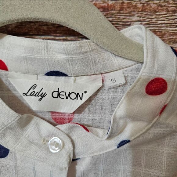 Vintage Devon long sleeve blouse white/blue/red NWT - Picture 3 of 8